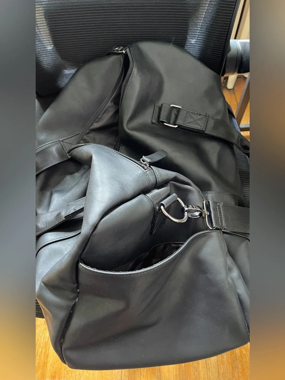 Black faux-Leather Weekend Duffel Bag - Unbranded